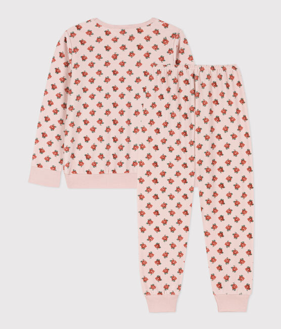 Pyjama fleur petite fille en velours rose SALINE/blanc MULTICO