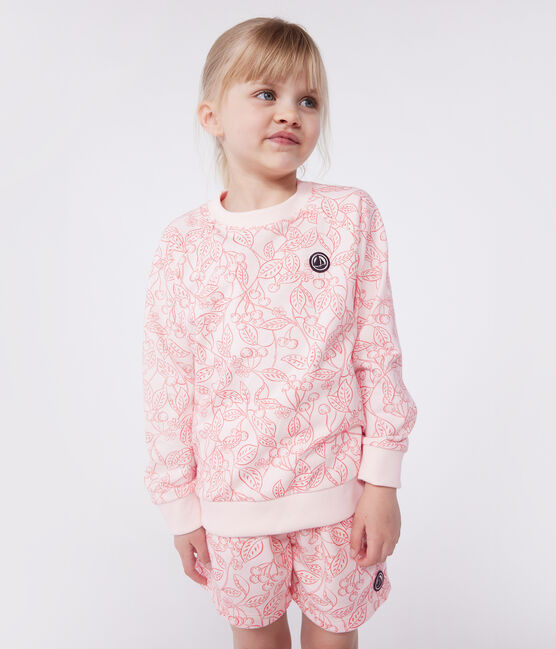 Sweatshirt enfant en coton imprimé rose FLEUR/ SPI