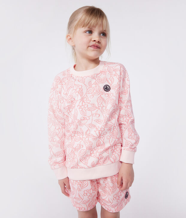 Sweatshirt enfant en coton imprim&eacute; rose/rouge