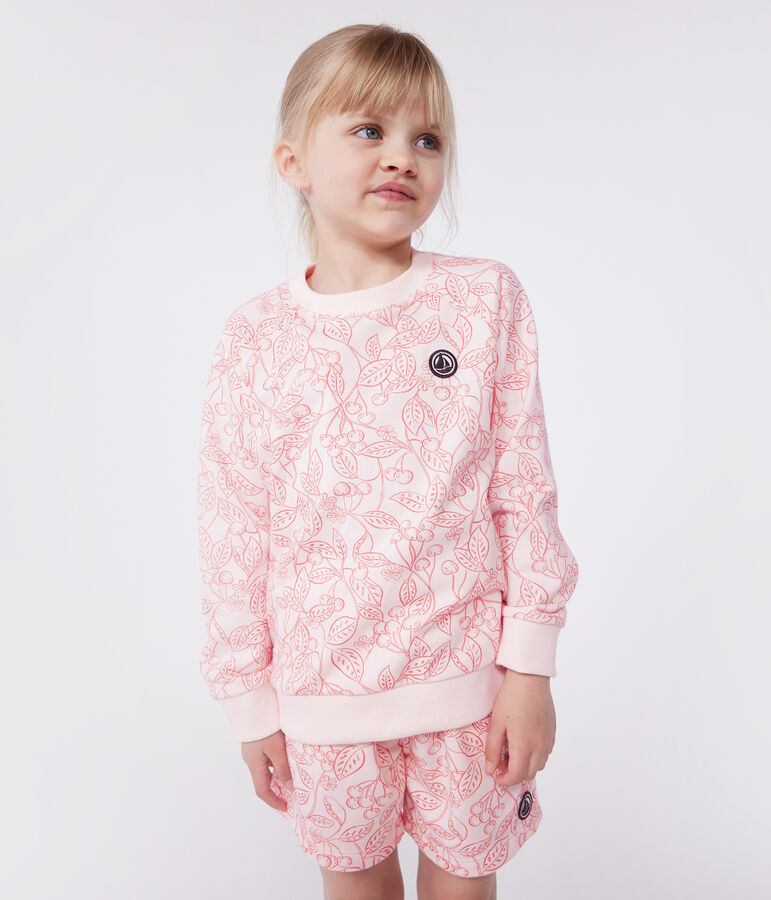 Sweatshirt enfant en coton imprim&eacute; rose FLEUR/ SPI