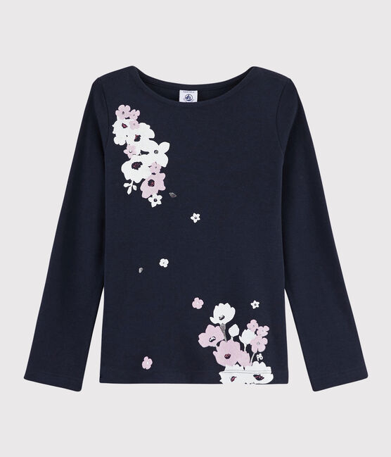 Tee-shirt sérigraphié enfant fille bleu SMOKING