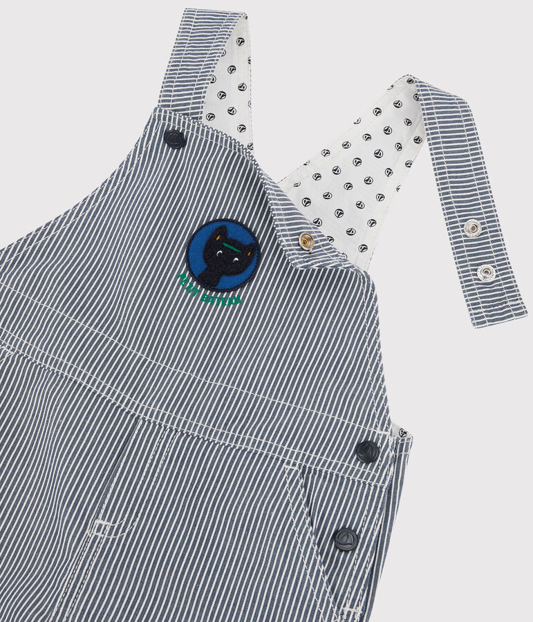 Salopette en toile b&eacute;b&eacute;. bleu SMOKING/blanc MARSHMALLOW