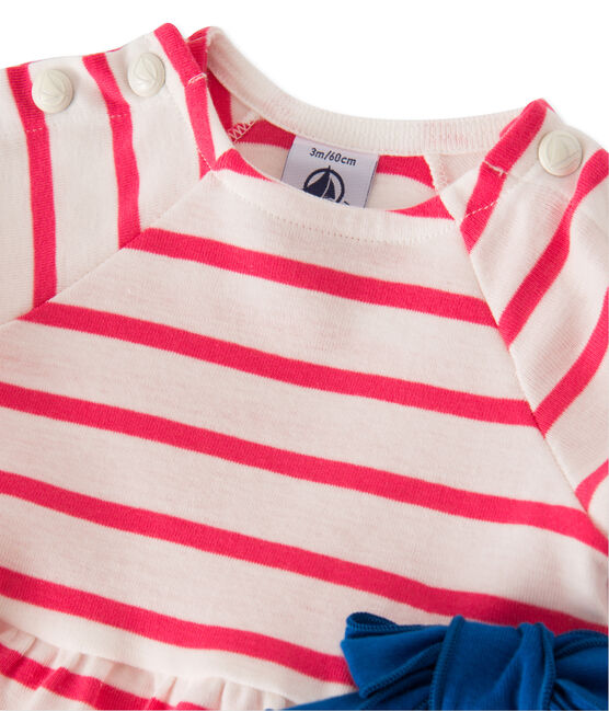 Robe bébé fille rayée blanc LAIT/rose PEONY