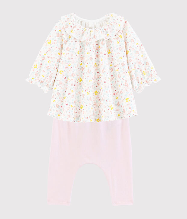 Robe et legging b&eacute;b&eacute; &agrave; fleurs en coton biologique blanc/multicouleur