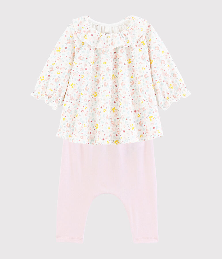 Robe et legging b&eacute;b&eacute; &agrave; fleurs en coton biologique blanc MARSHMALLOW/blanc MULTICO