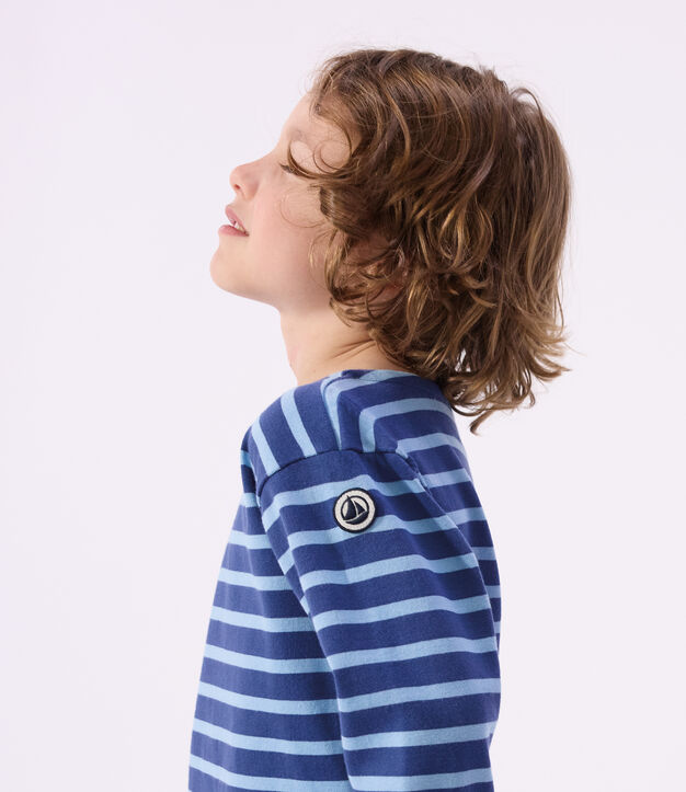Marini&egrave;re enfant en coton &agrave; rayures bleu/bleu