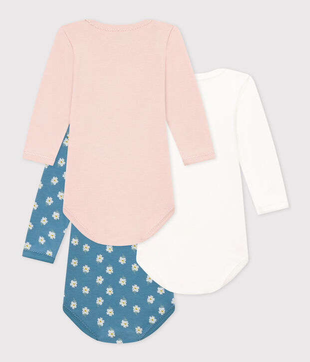 Lot de 3 bodies manches longues &agrave; fleurs b&eacute;b&eacute; en coton multicouleur