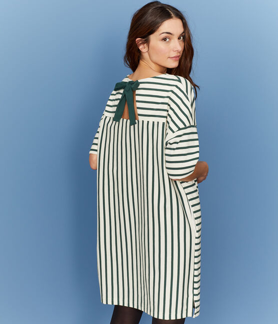 Robe manches courtes femme beige COQUILLE/vert SOUSBOIS