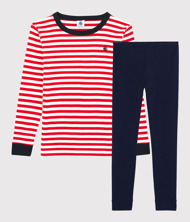 Pyjama snugfit &agrave; rayures rouges petit gar&ccedil;on en coton biologique rouge/multicouleur