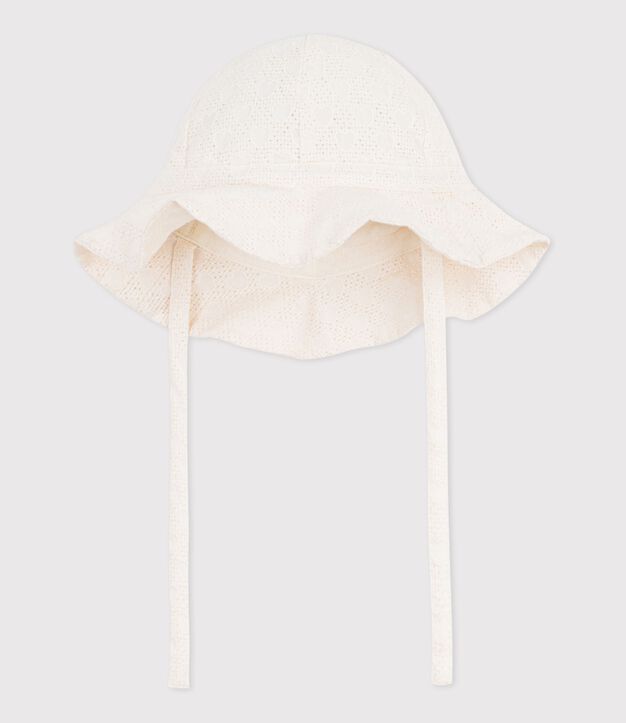 Capeline b&eacute;b&eacute; fille en popeline broderie anglaise blanc