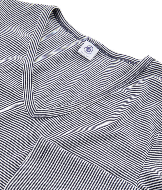 Tee shirt manches longues iconique femme bleu SMOKING/blanc MARSHMALLOW