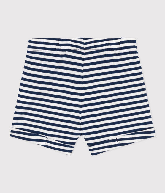 Short bébé en jersey flammé rayé bleu MEDIEVAL/blanc MARSHMALLOW