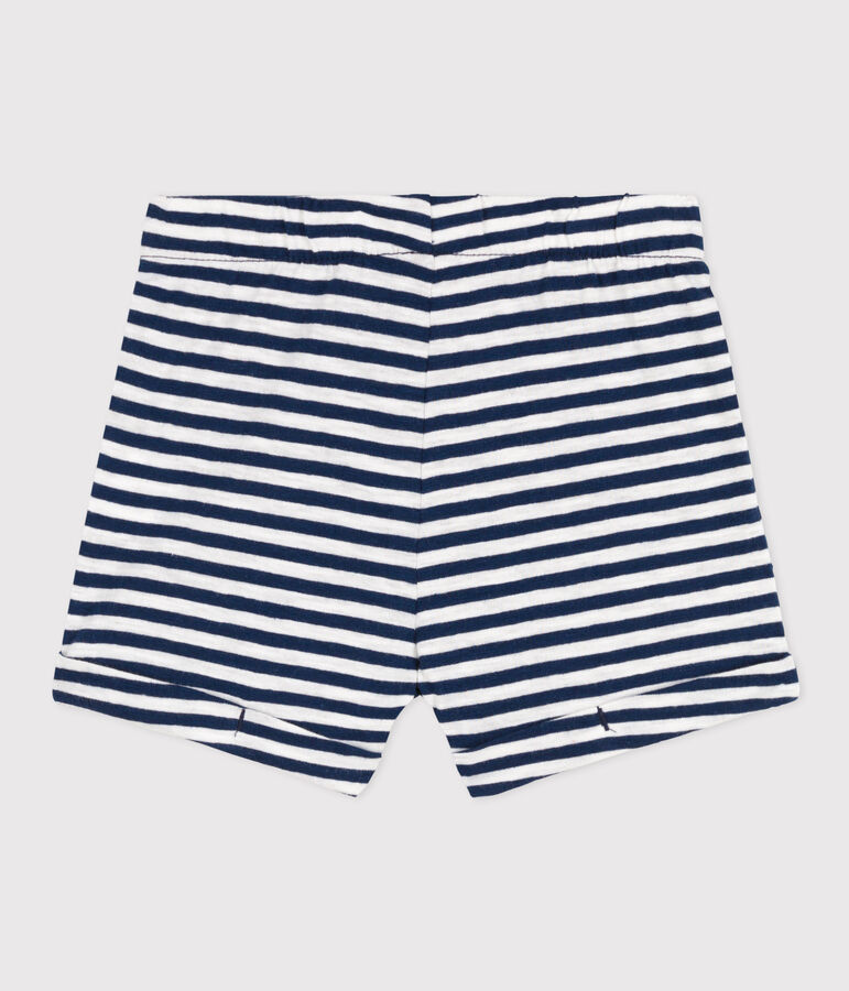 Short b&eacute;b&eacute; en jersey flamm&eacute; ray&eacute; bleu MEDIEVAL/blanc MARSHMALLOW