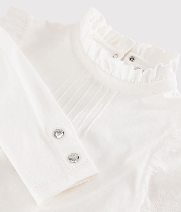 Tee shirt &agrave; collerette enfant fille blanc