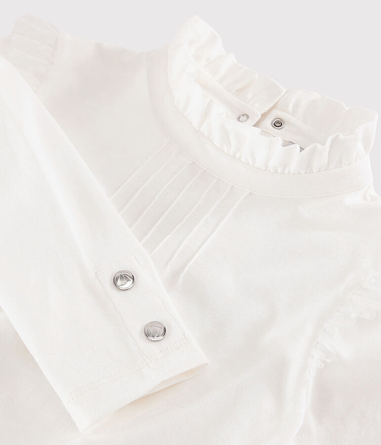 Tee shirt &agrave; collerette enfant fille blanc MARSHMALLOW