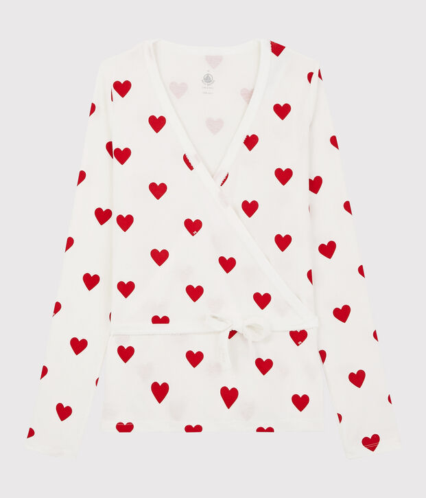 Cardigan cache-c&oelig;ur en coton Femme blanc/rouge