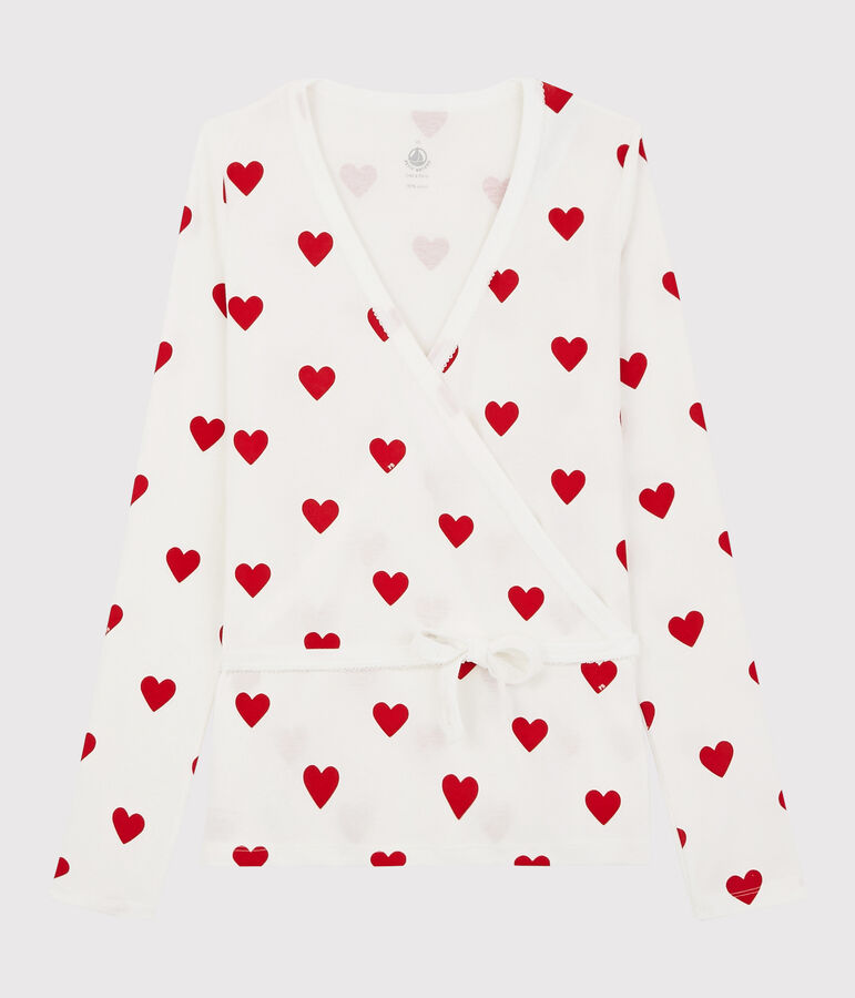 Cardigan cache-c&oelig;ur en coton Femme blanc MARSHMALLOW/rouge TERKUIT