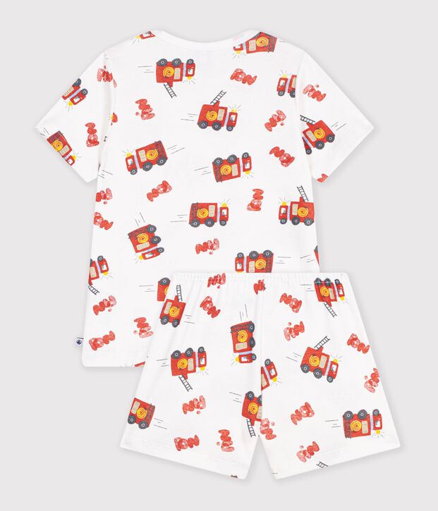 Pyjama short enfant en coton imprim&eacute; pompier blanc/multicouleur