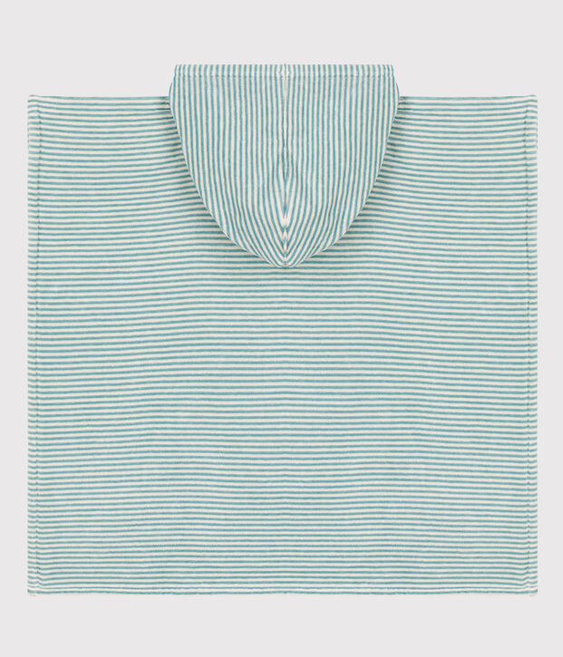 Poncho enfant en coton vert/&eacute;cru