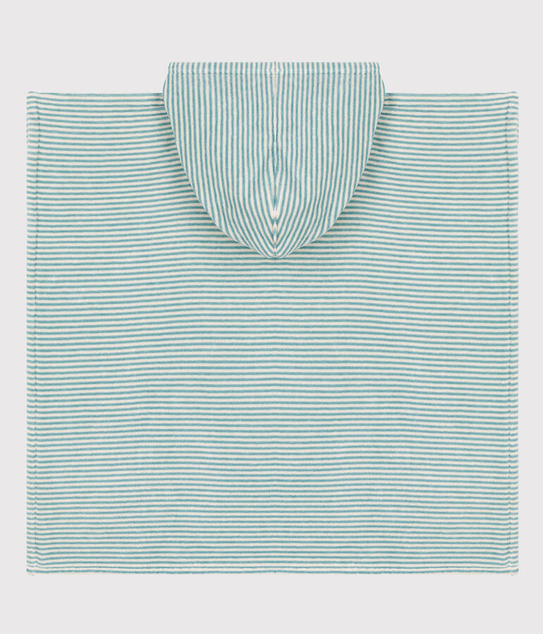 Poncho enfant en coton vert/&eacute;cru