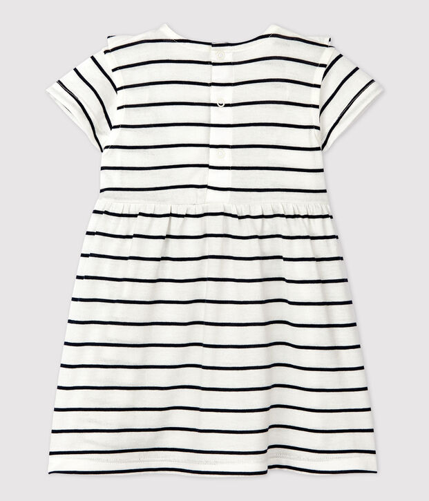 Robe manches courtes ray&eacute;e en jersey b&eacute;b&eacute; blanc/bleu