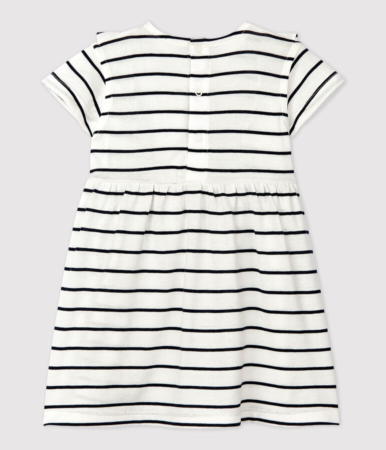 Robe manches courtes ray&eacute;e en jersey b&eacute;b&eacute; blanc MARSHMALLOW/bleu SMOKING