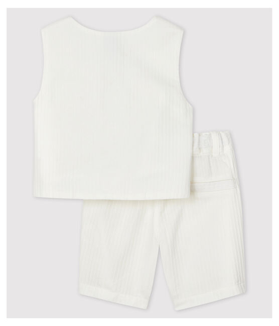 Ensemble deux pièces en popeline rayée bébé garçon blanc MARSHMALLOW/blanc MULTICO