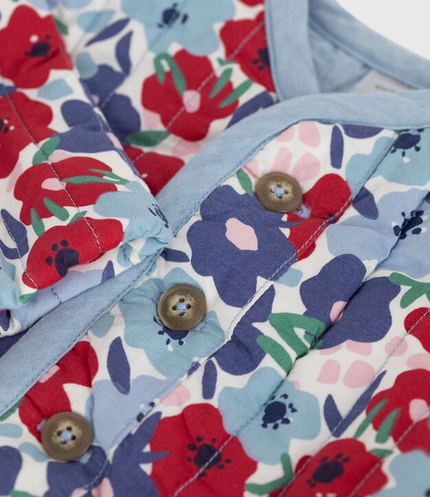 Veste b&eacute;b&eacute; en coton matelass&eacute;e, imprim&eacute;e fleurs blanc/multicouleur