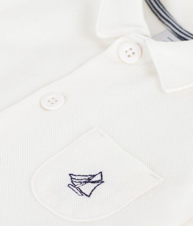 Combinaison courte col polo b&eacute;b&eacute; en coton unie blanc