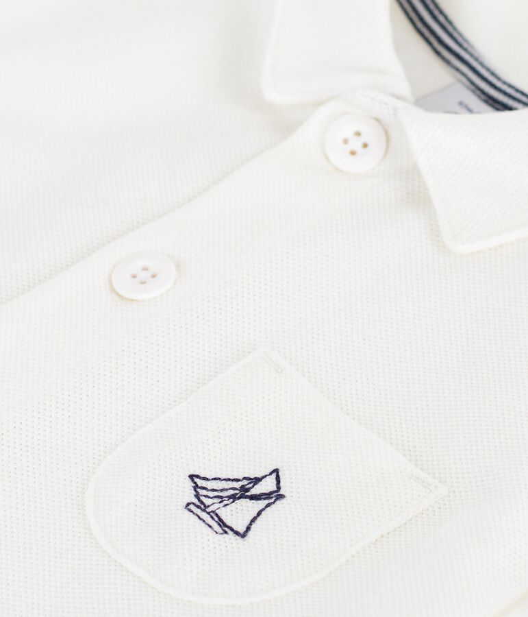 Combinaison courte col polo b&eacute;b&eacute; en coton unie blanc MARSHMALLOW