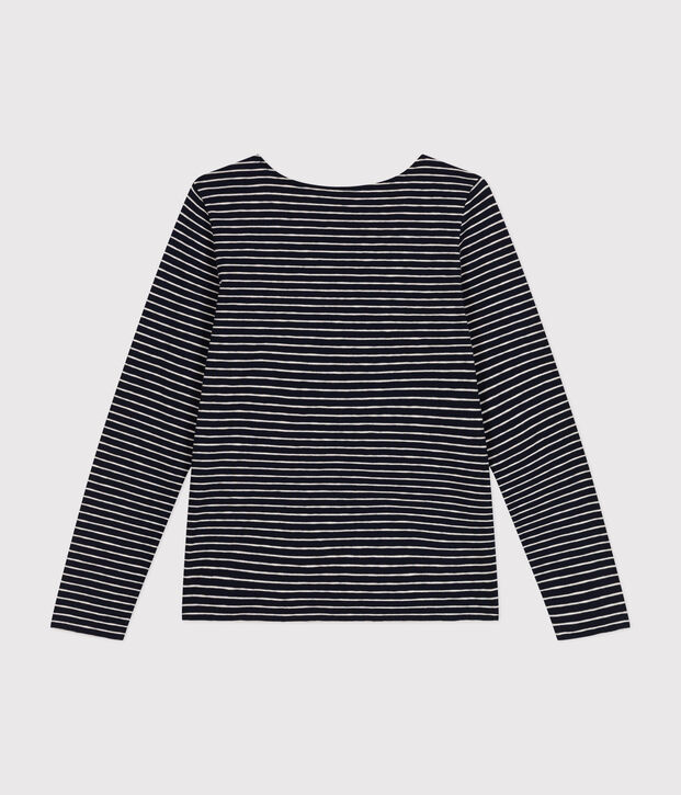 Tee-shirt Le Droit manches longues col danseuse en jersey flamm&eacute; femme bleu/beige