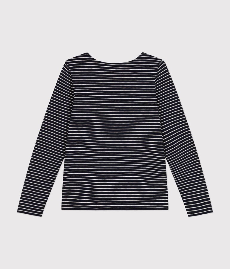 Tee-shirt Le Droit manches longues col danseuse en jersey flamm&eacute; femme bleu/beige