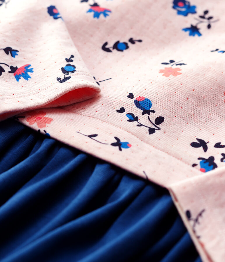 Robe manches longues coton et tubique enfant fille blanc MARSHMALLOW/blanc MULTICO