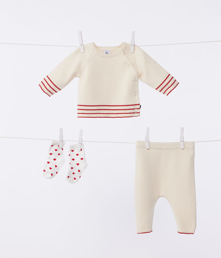Ensemble b&eacute;b&eacute; deux pi&egrave;ces en tricot coton, jacquard AVALANCHE/ CORRIDA