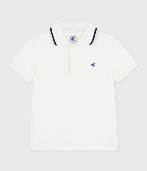 Polo enfant &agrave; manches courtes en coton blanc