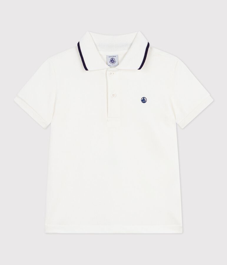 Polo enfant &agrave; manches courtes en coton blanc MARSHMALLOW