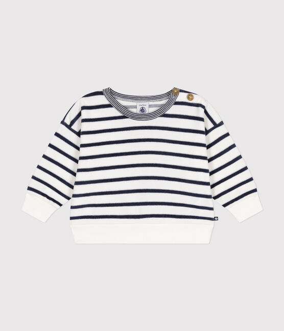 Sweatshirt en bouclette velours bébé blanc MARSHMALLOW/bleu SMOKING