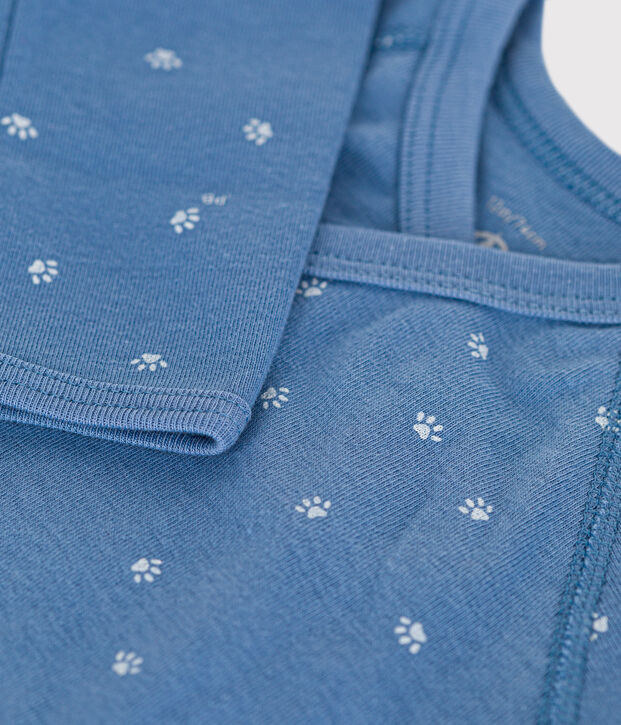 Body crois&eacute;s manches longues en coton b&eacute;b&eacute; bleu/blanc