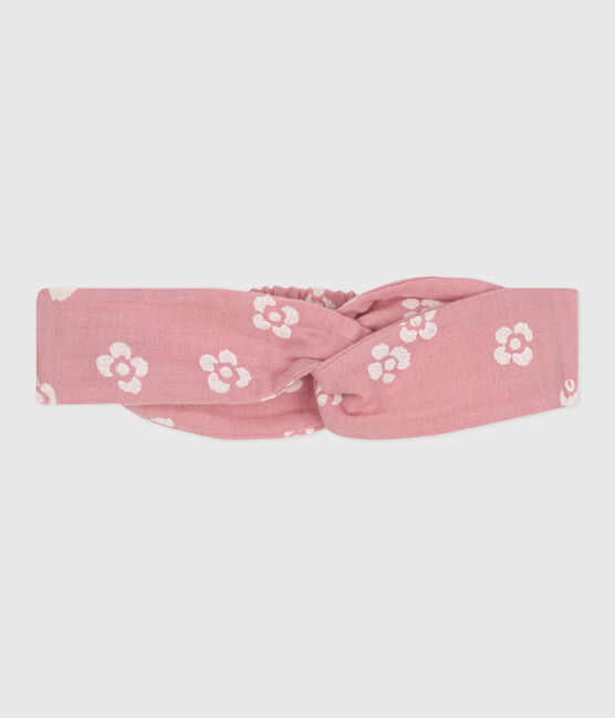 Bandeau bébé en gaze de coton imprimé fleurs rose CHARME/blanc MARSHMALLOW