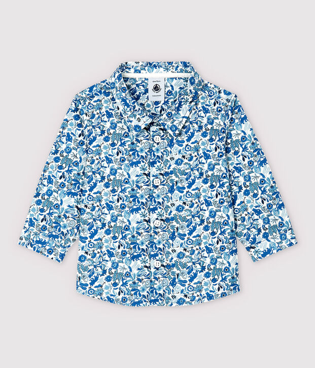 Chemise manches longues en popeline b&eacute;b&eacute; gar&ccedil;on blanc/multicouleur
