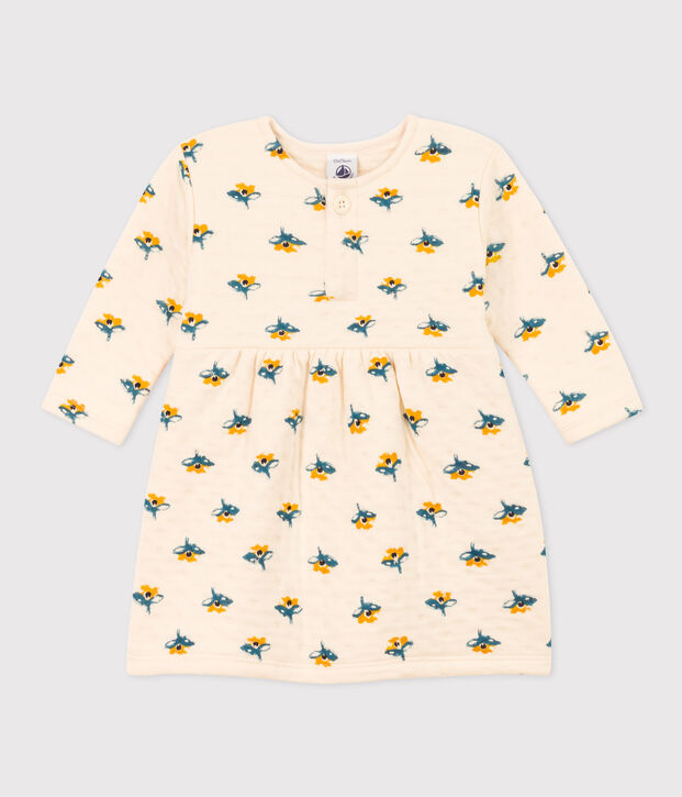 Robe manches longues en tubique matelass&eacute; imprim&eacute; b&eacute;b&eacute; &eacute;cru/multicouleur