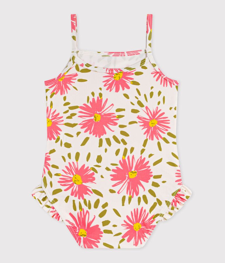 Maillot de bain b&eacute;b&eacute; une pi&egrave;ce &agrave; volants, imprim&eacute; fleurs blanc/multicouleur