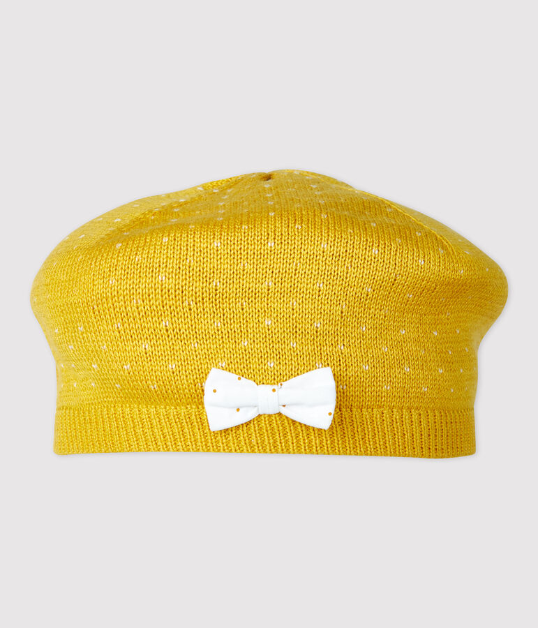 B&eacute;ret en tricot b&eacute;b&eacute;. jaune/blanc