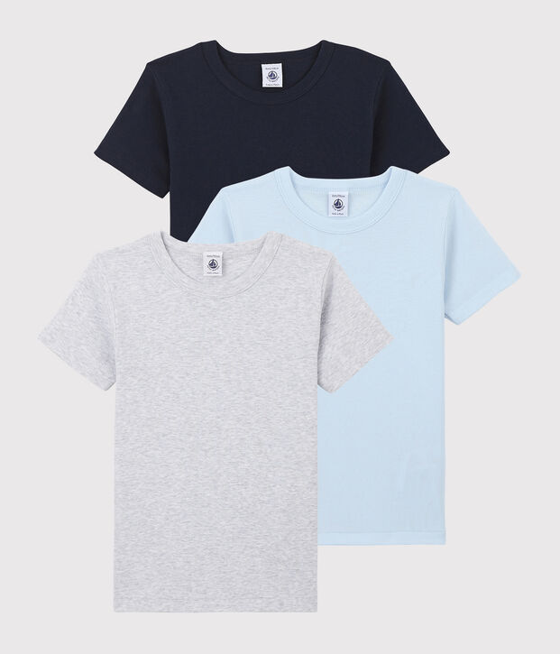 Lot de 3 tee-shirts manches courtes unis petit gar&ccedil;on en coton biologique multicouleur