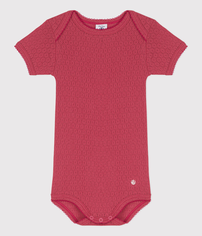 Body manches courtes b&eacute;b&eacute; en maille ajour&eacute;e rose PAPI
