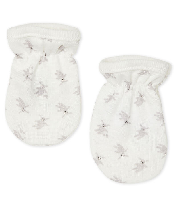 Moufles anti-griffures b&eacute;b&eacute; en c&ocirc;te blanc/multicouleur
