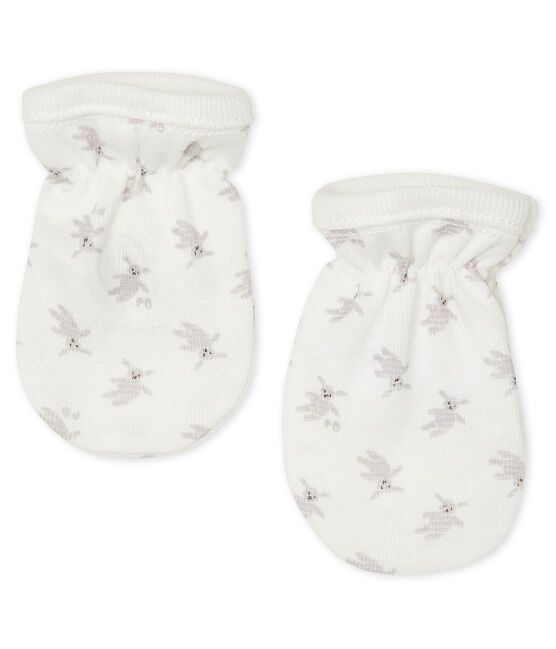 Moufles anti-griffures bébé en côte blanc MARSHMALLOW/blanc MULTICO