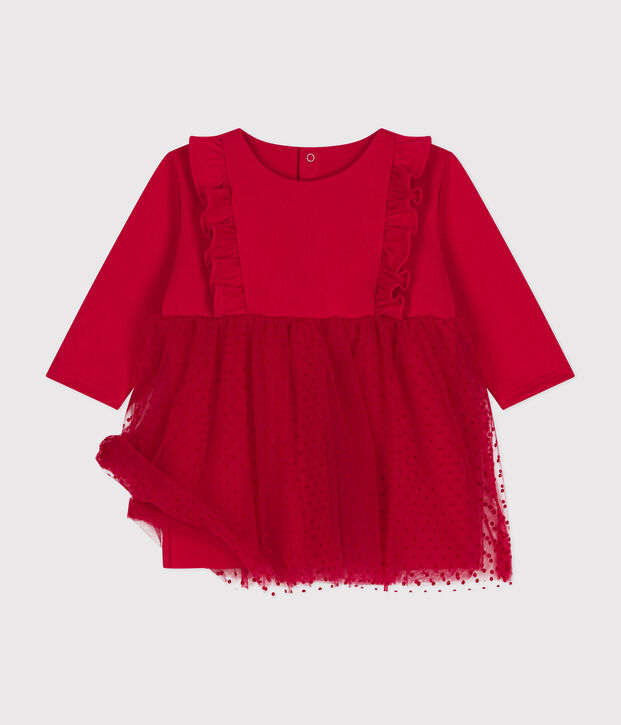 Robe en coton et tulle b&eacute;b&eacute; rouge