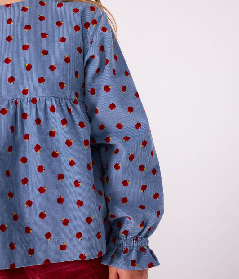 Blouse enfant en velours manches longues imprim&eacute;e bleu ADRIATIC/ MULTICO