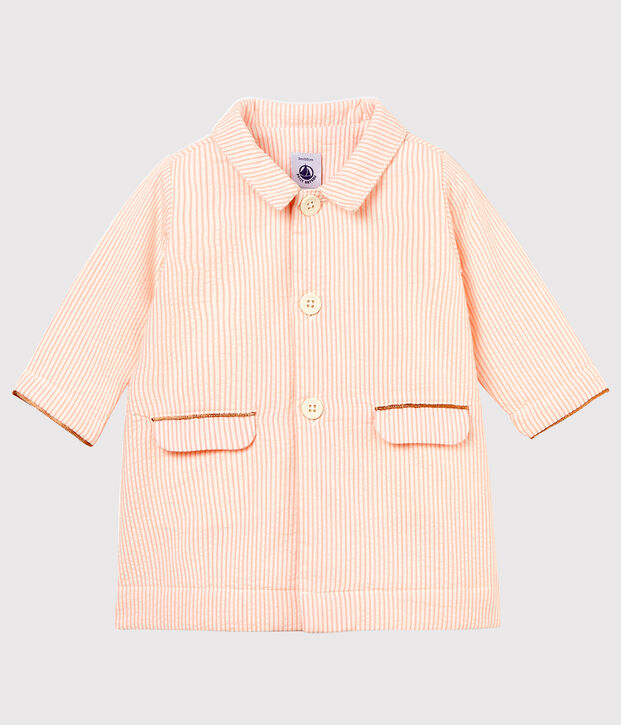 Manteau ray&eacute; b&eacute;b&eacute; fille blanc/rose